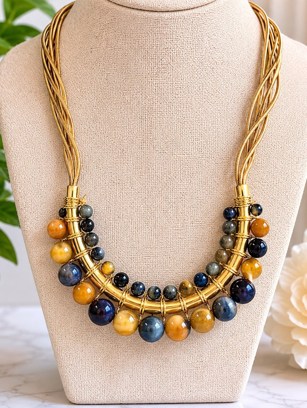 The Sak NWT Gold Tone Multi Strand Beaded Statement Necklace Boho Chic